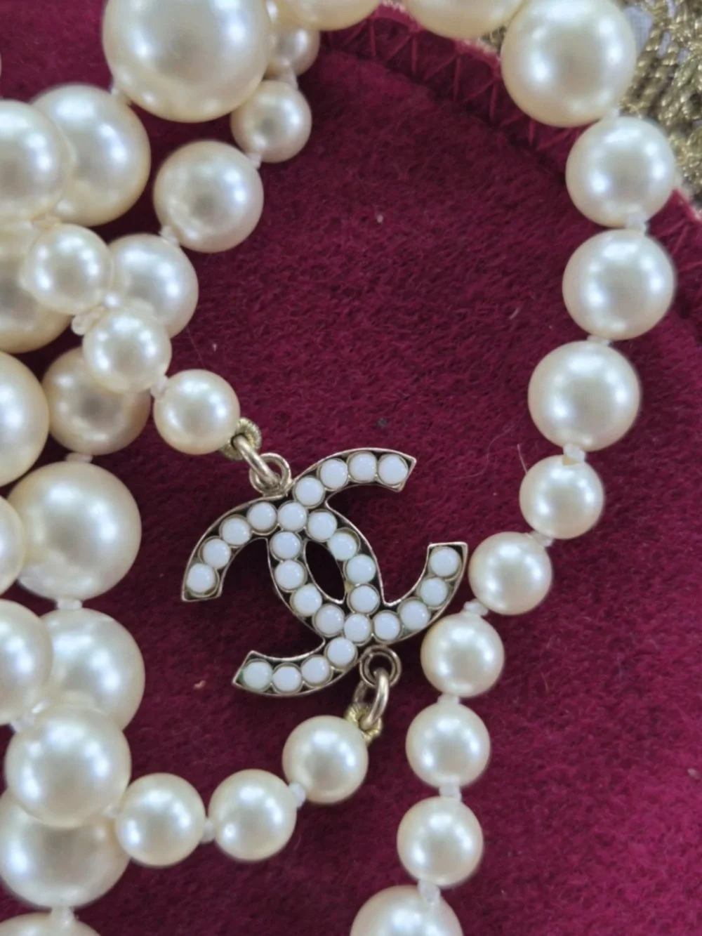 Vintage Chanel 1996 Pearl Necklace | France | Multi-Strand Cream Faux Pearls |